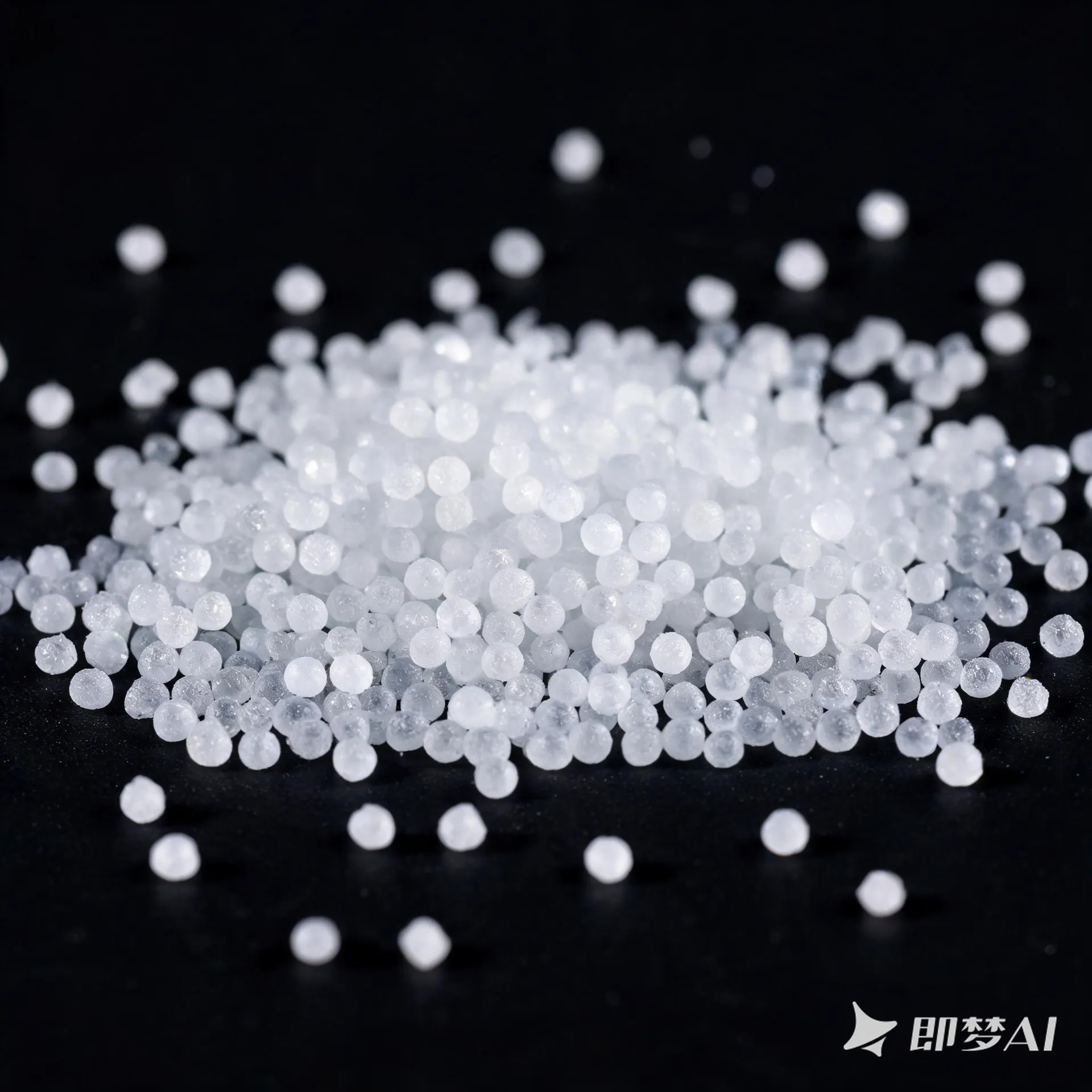 White EPS foam beads close-up on dark background